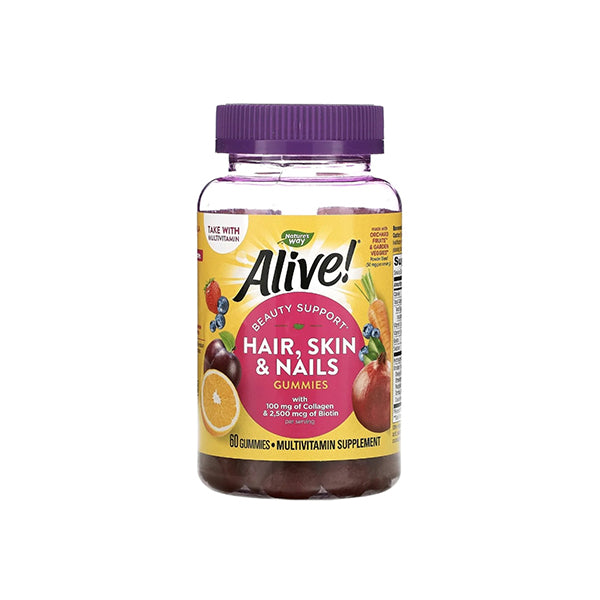 Alive! Hair, Skin & Nails with Collagen & Biotin, Strawberry, 60 Gummies