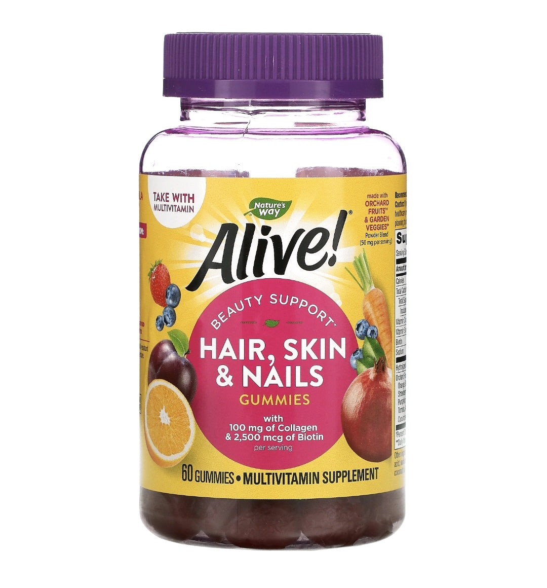 Alive! Hair, Skin & Nails with Collagen & Biotin, Strawberry, 60 Gummies