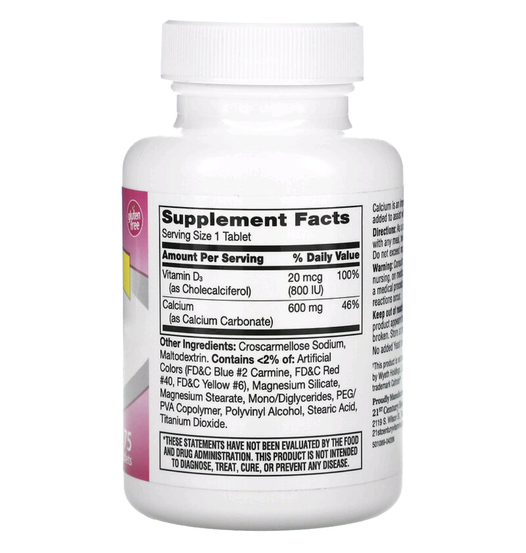 600+D3, Calcium & Vitamin D3 Supplement, 75 Tablets