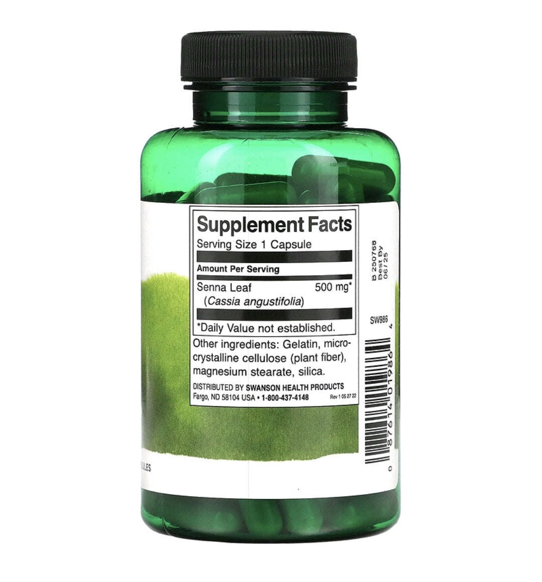 Senna Leaf, 500 mg, 100 Capsules