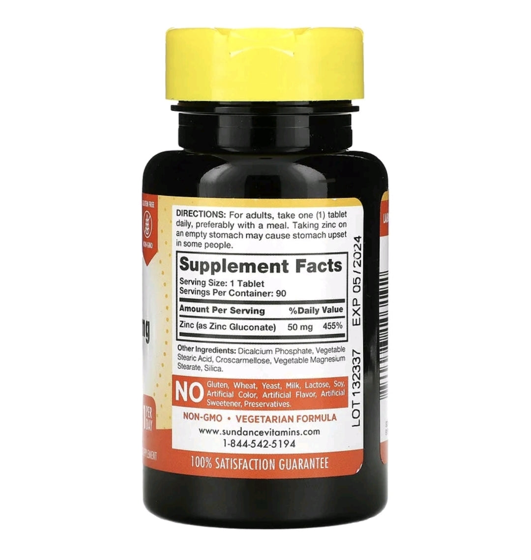 Chelated Zinc Gluconate, 50 mg, 90 Tablets