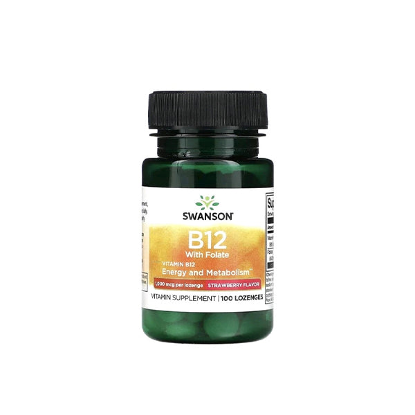 Vitamin B12 with Folate, Strawberry, 1,000 mcg, 100 Lozenges