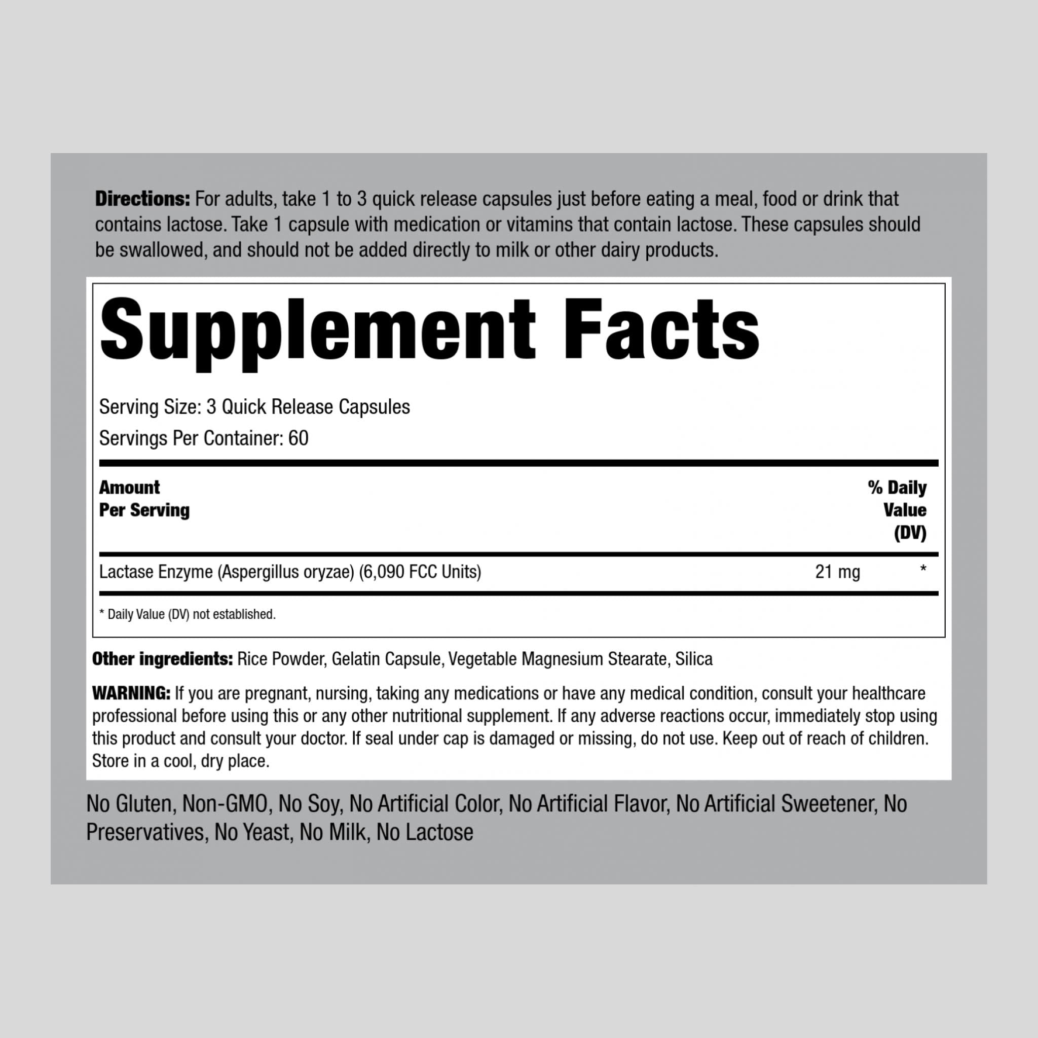 Super Lactase Enzyme 2030 Fcc Units 180 Quick Release Capsule