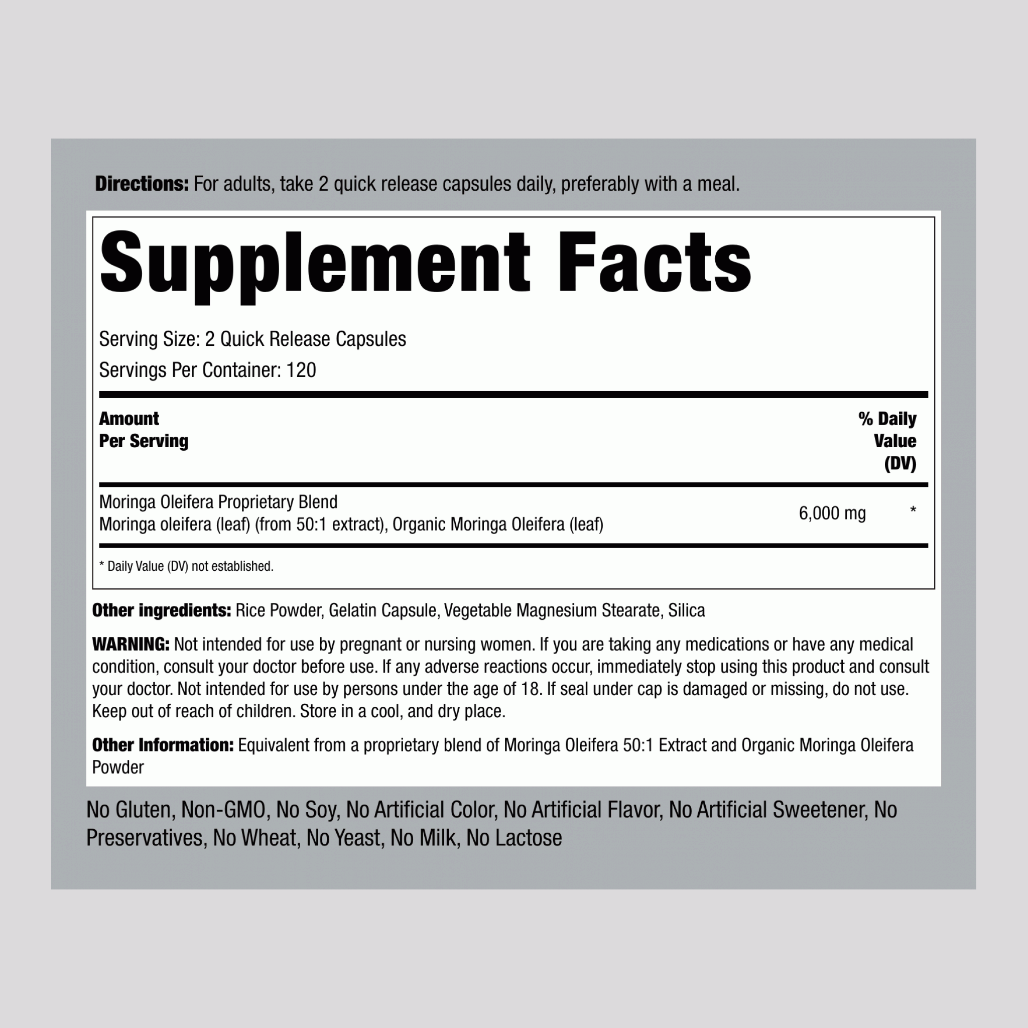 Moringa Oleifera, 6000 mg (per serving), 240 Quick Release Capsules
