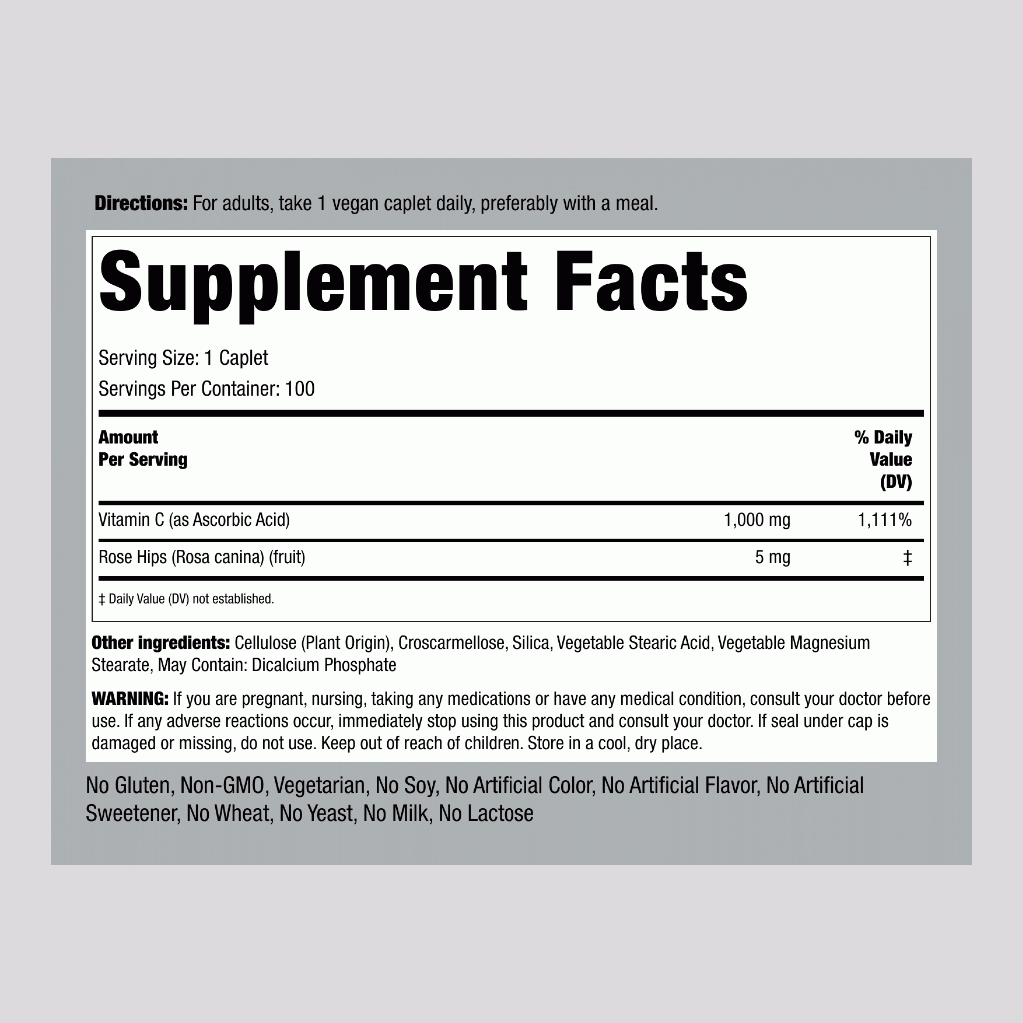 Vitamin C 1000 mg with Rosehips, 100 Caplets