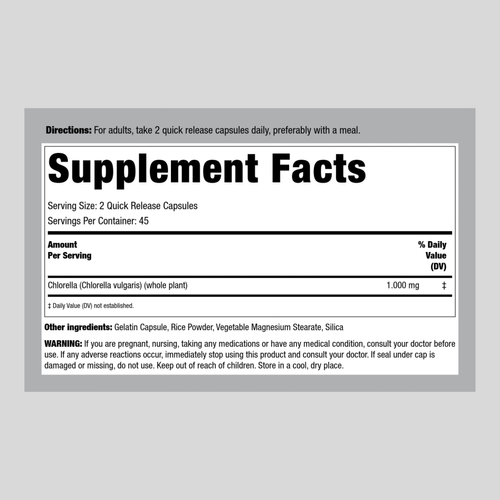 Chlorella Blue-Green Algae, 1000 mg (per serving), 90 Quick Release Capsules