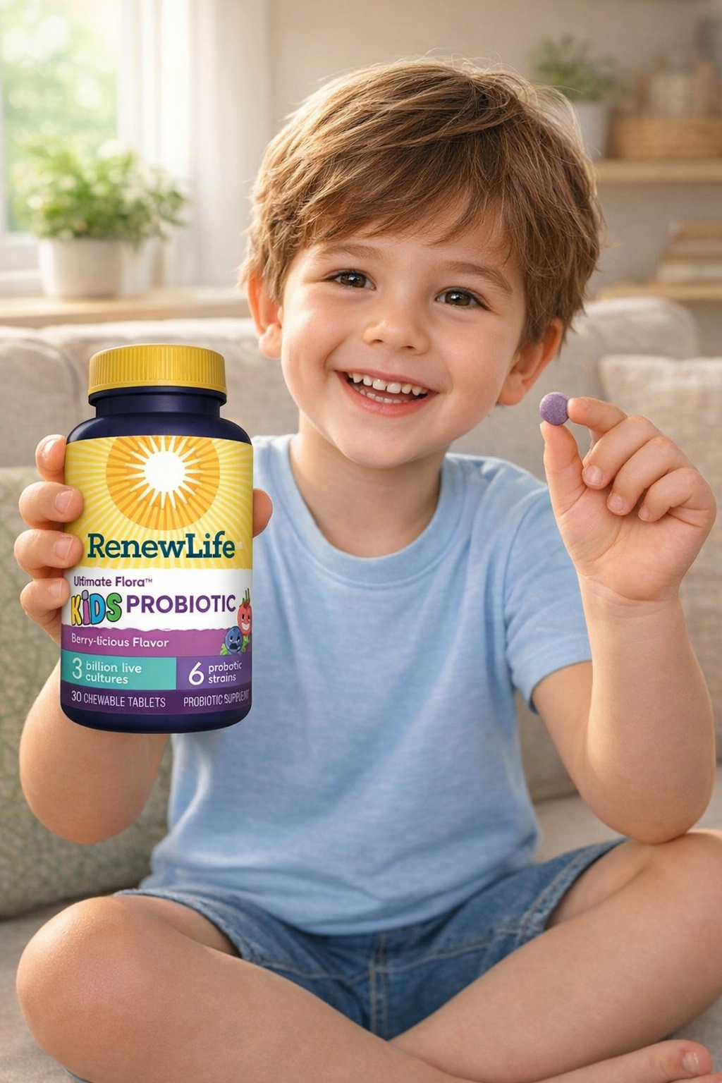 Renew Life, Ultimate Flora, Kids Probiotic, Berry-licious, 3 Billion Live Cultures, 30 Chewable Tablets
