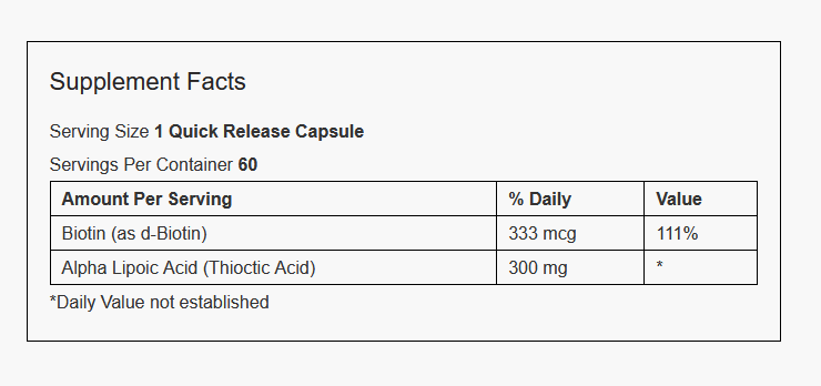 NATURE'S REWARD 60 Capsules 300 mg Alpha Lipoic Acid + Biotin Optimizer Quick Release Capsules