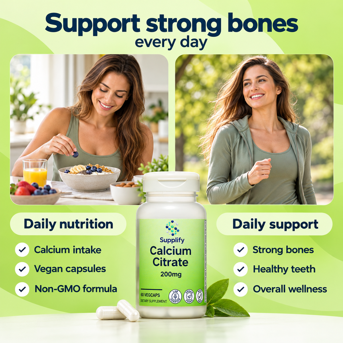 Supplify Calcium Citrate 200mg – 60 Veg Capsules