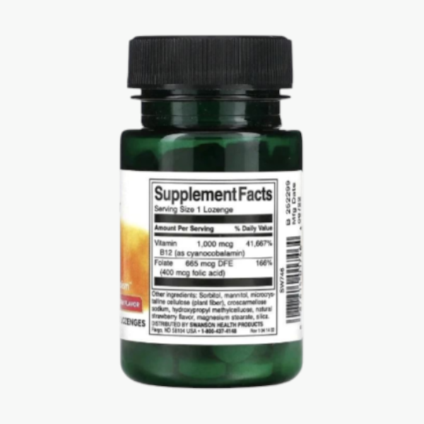 Vitamin B12 with Folate, Strawberry, 1,000 mcg, 100 Lozenges