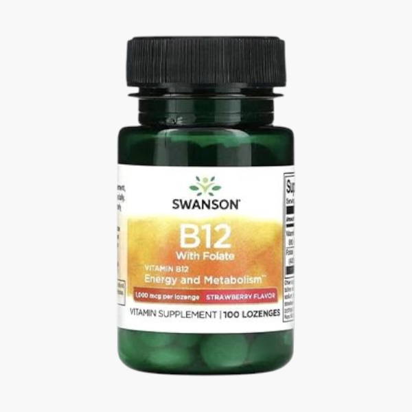 Vitamin B12 with Folate, Strawberry, 1,000 mcg, 100 Lozenges