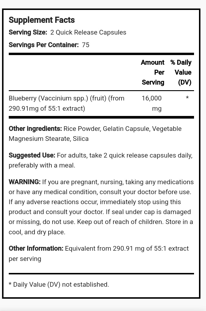 Blueberry, 16,000 mg (per serving), 150 Quick Release Capsules