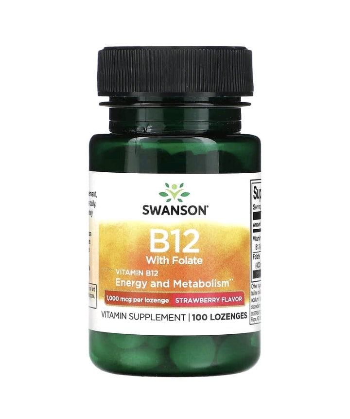 Vitamin B12 with Folate, Strawberry, 1,000 mcg, 100 Lozenges