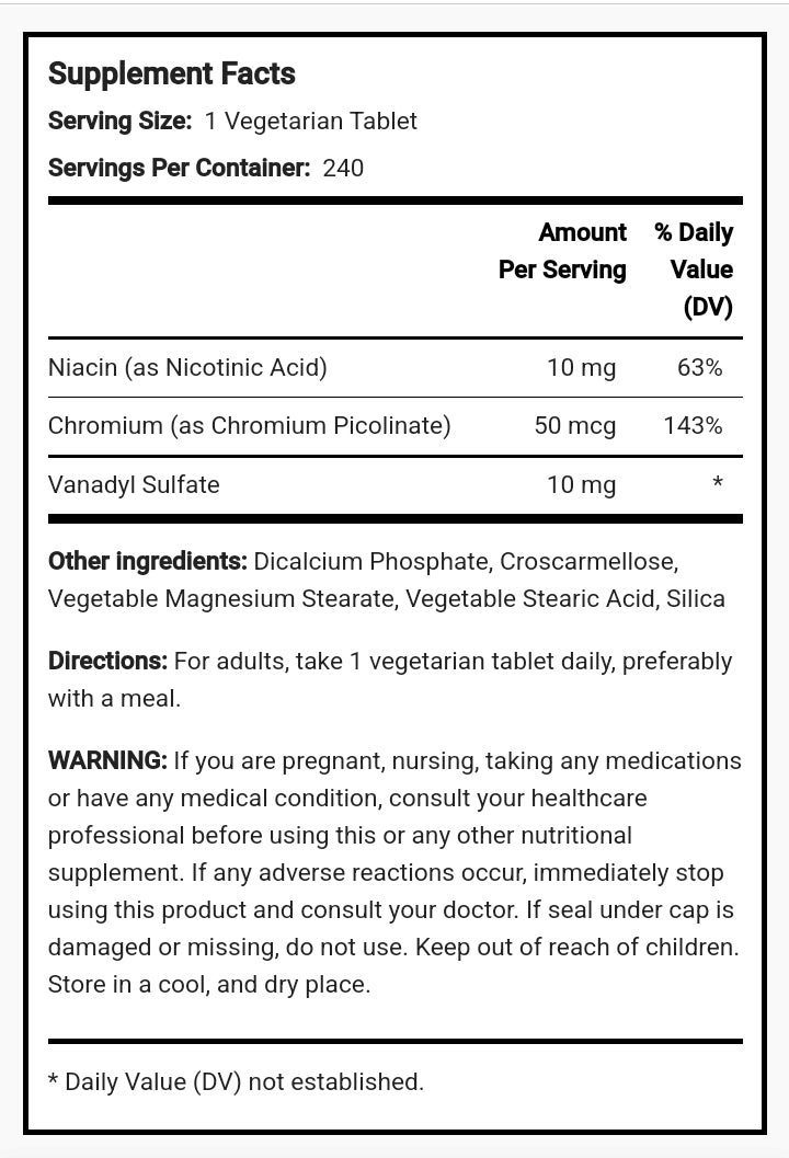 Ultra Vanadyl Complex (Vanadium), 10 mg, 240 Vegetarian Tablets