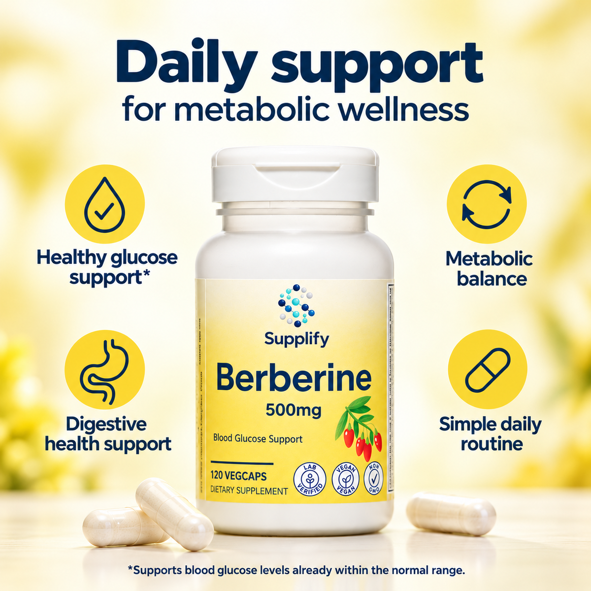 Supplify Berberine 500mg – 120 VEGAN CAPS