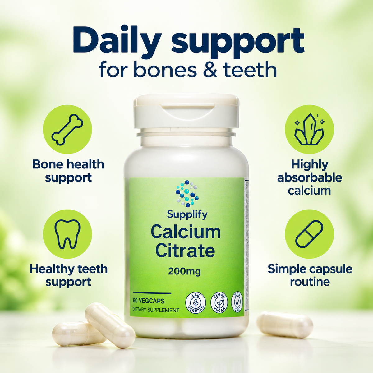 Supplify Calcium Citrate 200mg – 60 Veg Capsules