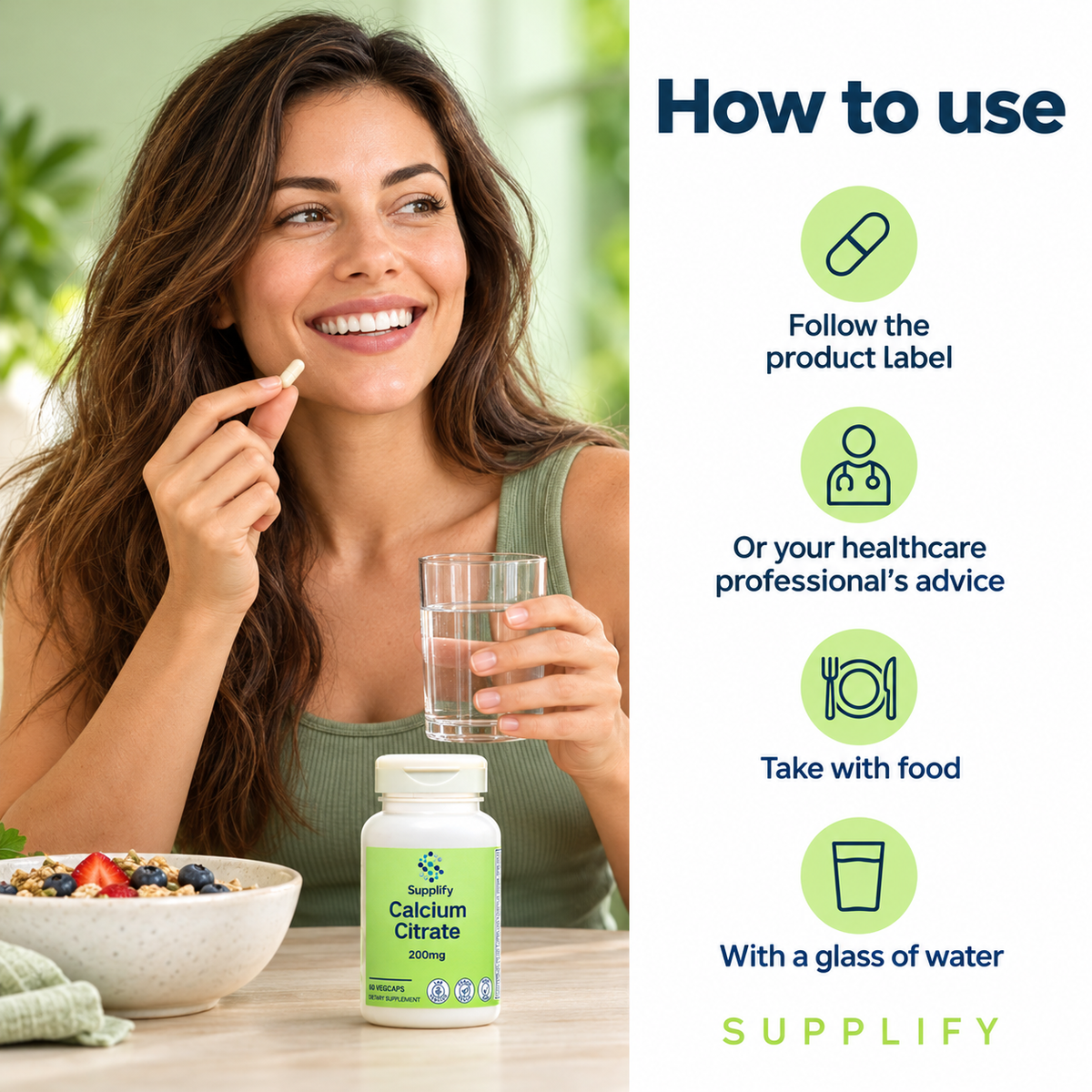 Supplify Calcium Citrate 200mg – 60 Veg Capsules