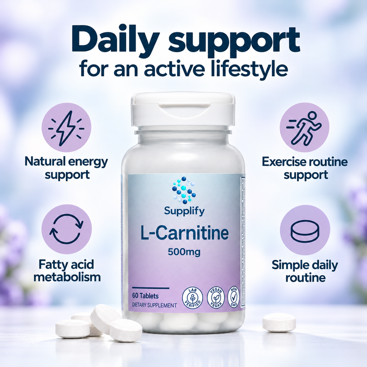 Supplify L-Carnitine 500mg – 60 Tablets