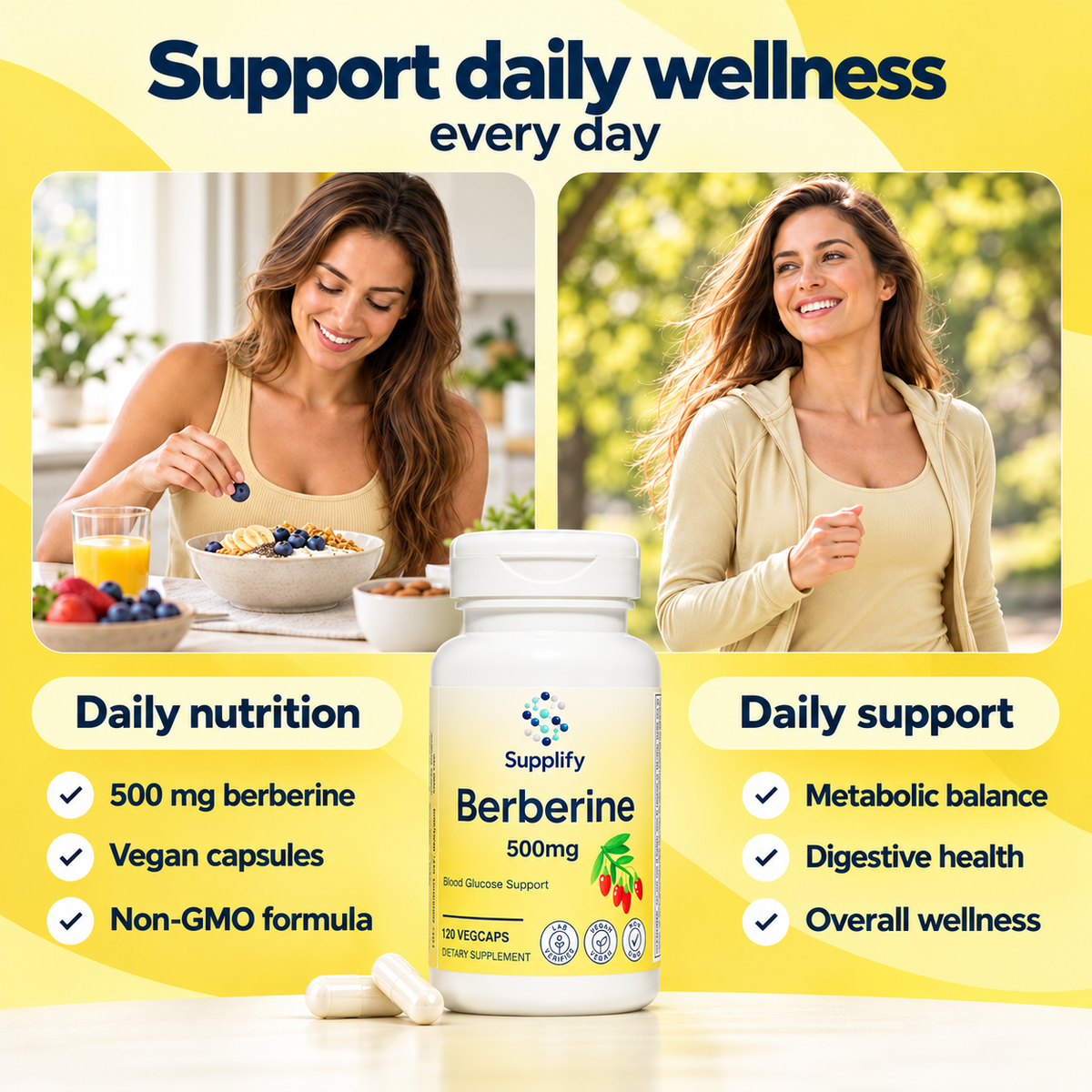 Supplify Berberine 500mg – 120 VEGAN CAPS