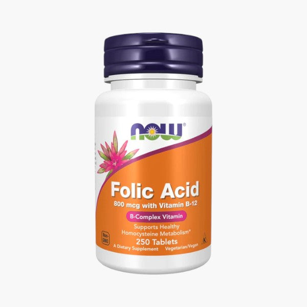 NOW Folic Acid 800mcg with Vitamin B-12, 250 Ct