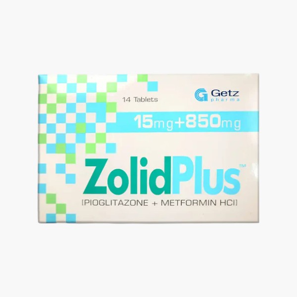 Zolid Plus Tablet (Pioglitazone/Metformin) 15/850mg, 14 Ct - Getz Pharma