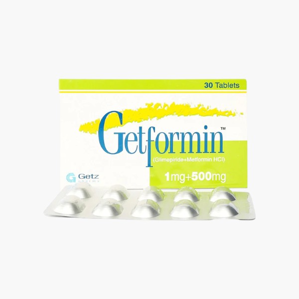 Getformin (Glimepiride/Metformin) 1mg+500mg, 30 Ct - Getz Pharma
