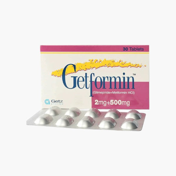 Getformin (Glimepiride/Metformin) 2mg+500mg, 30 Ct - Getz Pharma