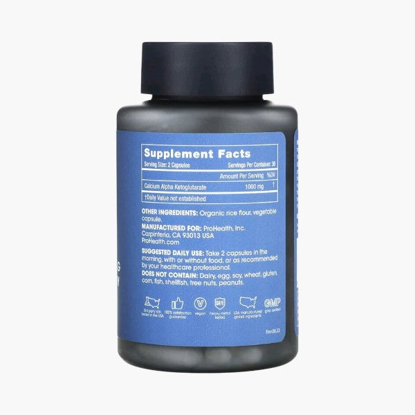 Calcium AKG Longevity, 1,000 mg , 60 Capsules (500 mg per Capsule)