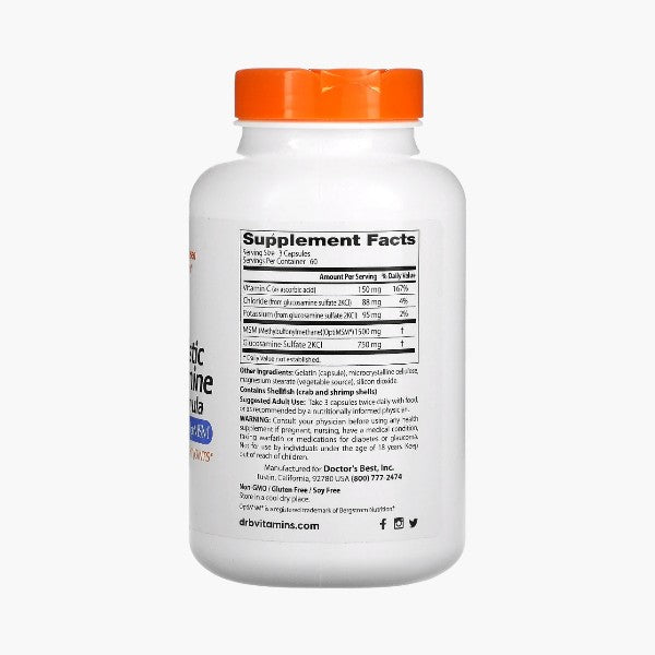 Synergistic Glucosamine MSM Formula with OptiMSM, 180 Capsules