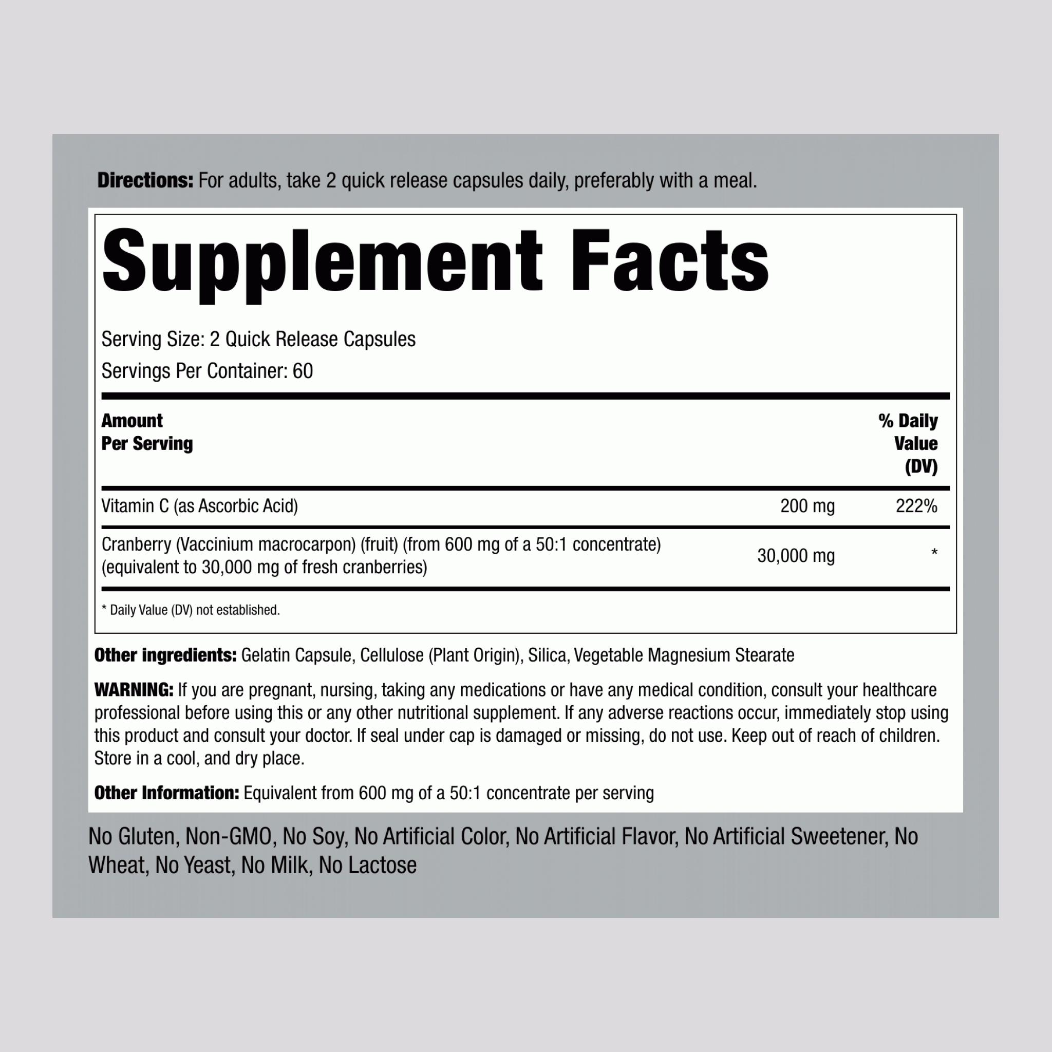 Ultra Triple Strength Cranberry Plus C, 30,000 mg (per serving), 120 Quick Release Capsules