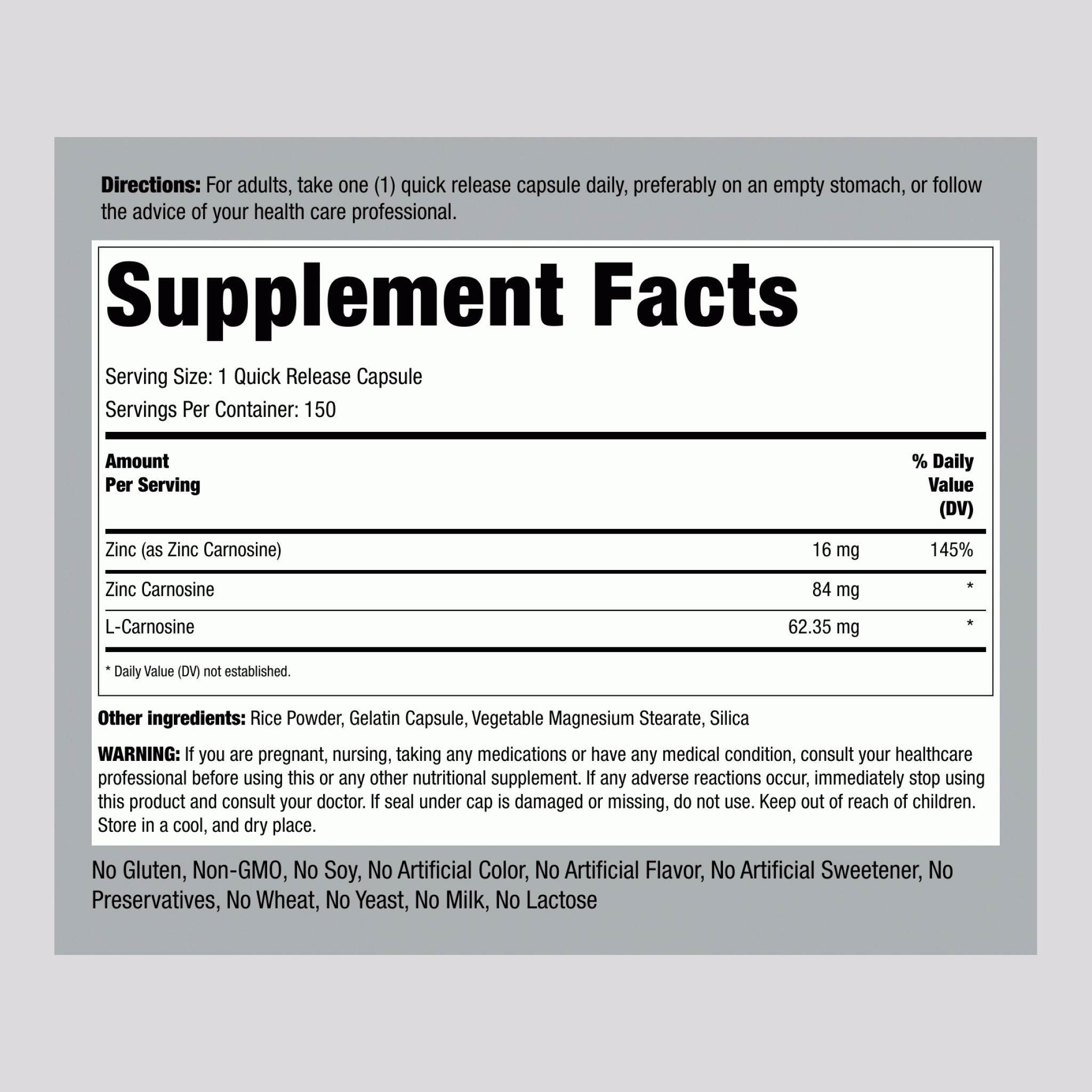 Zinc Carnosine, 84 mg, 150 Quick Release Capsules