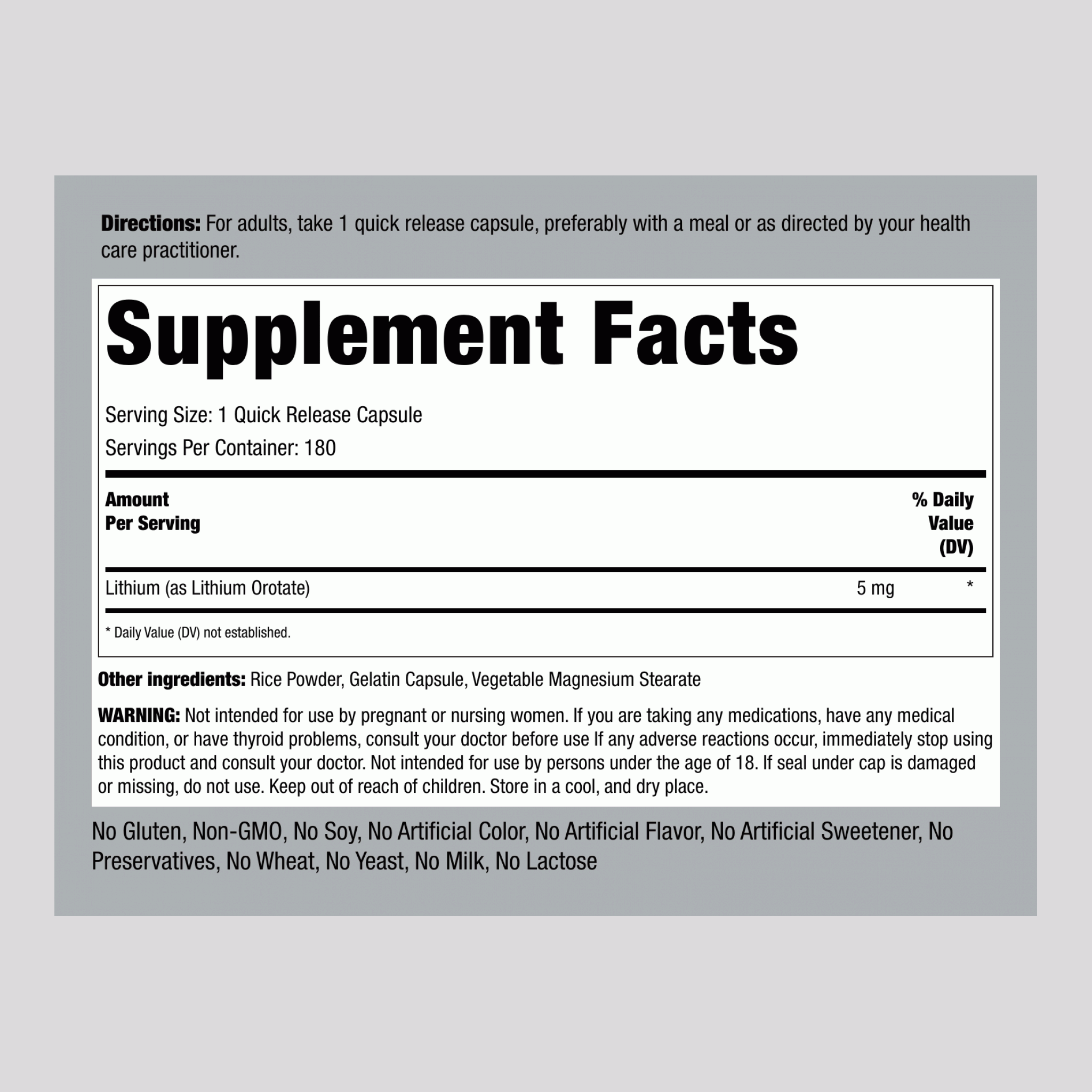 Lithium Orotate, 5 mg, 180 Quick Release Capsules