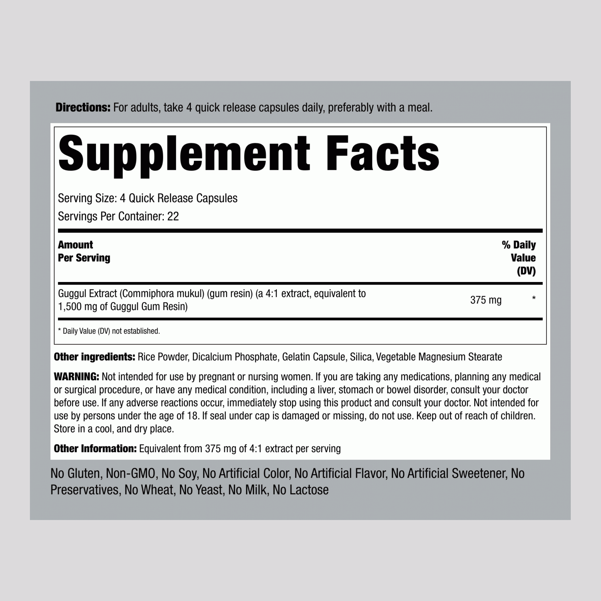 Guggul Extract, 1500 mg (per serving), 90 Quick Release Capsules