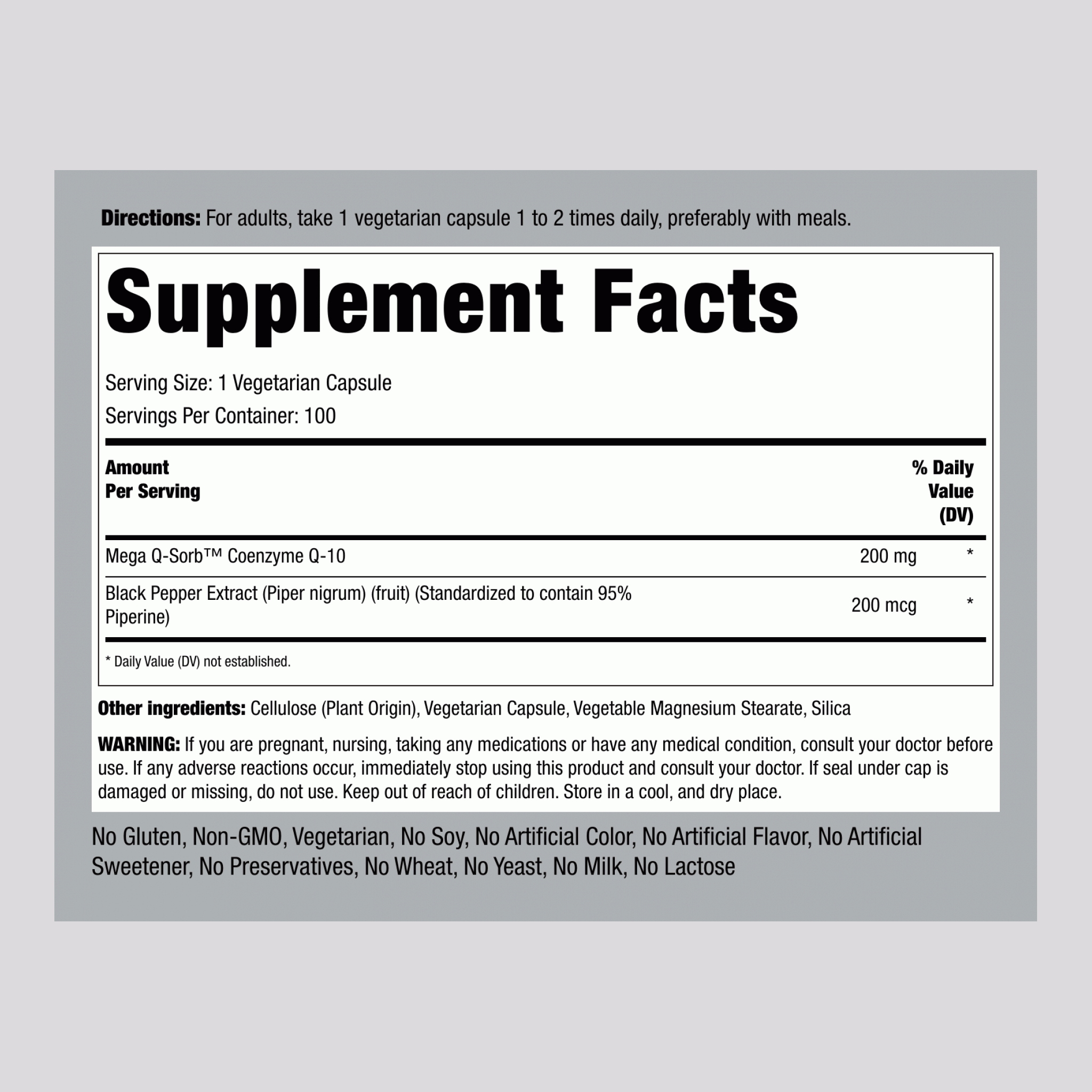 CoQ10, 200 mg, 100 Vegetarian Capsules