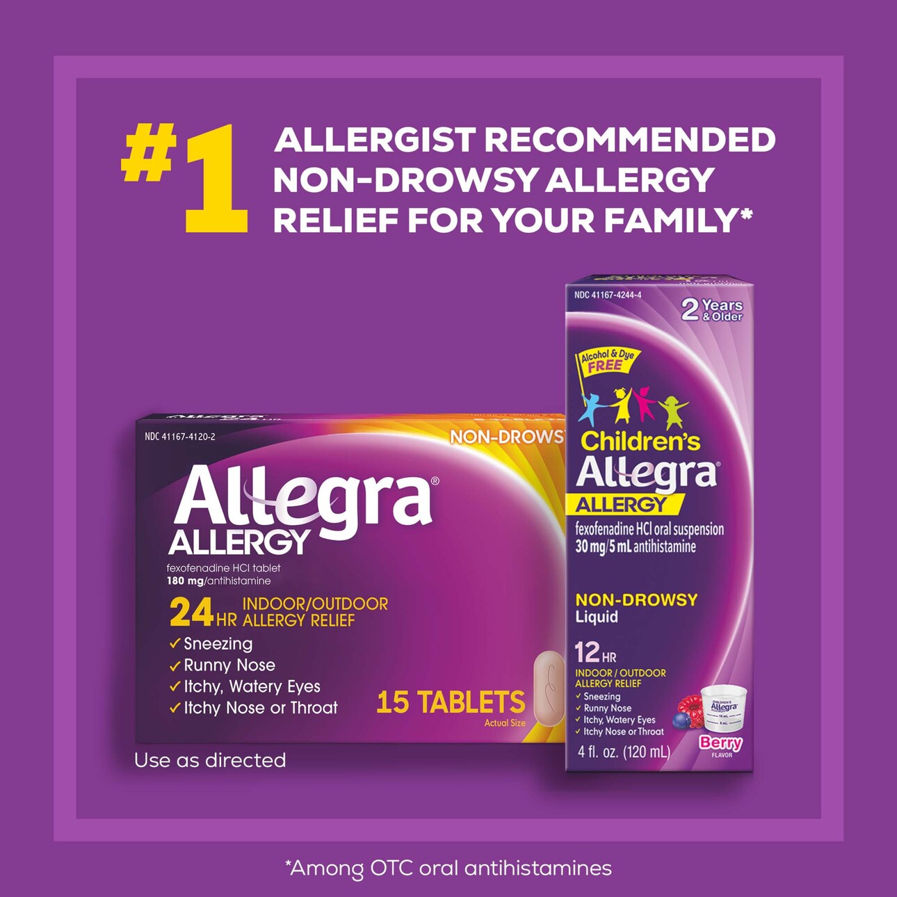 Allegra Adult 24HR Tablet (15 Ct, 180 mg), Allergy Relief